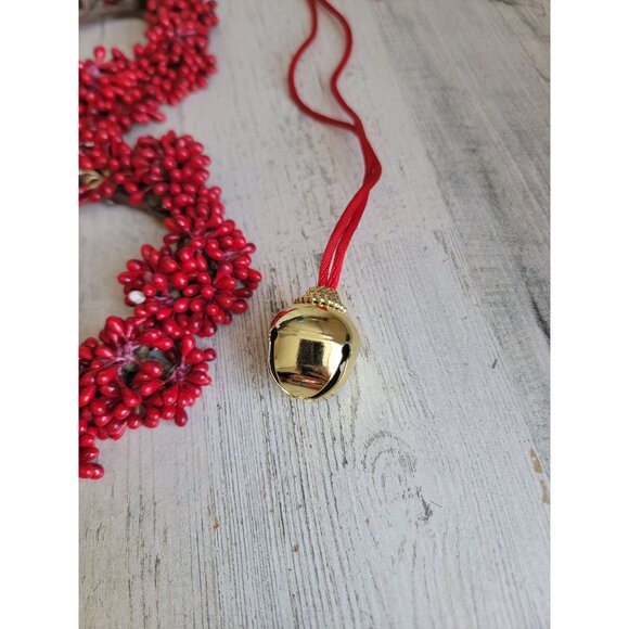 Red cranberry Berry mini wreath Bell necklace Xmas set hanging - Picture 5 of 6